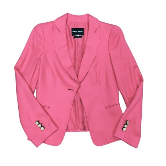 Giorgio Armani Cashmere Long Sleeve Peak Lapel Preppy Work Blazer Pink 36 - Picture 2 of 16